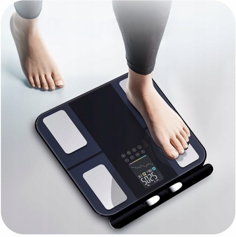 ŁAZIENKOWA WAGA ANALITYCZNA 8 Elektrod BIA Pomiar Składu Ciała APP BT 180kg