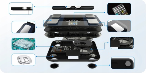 ŁAZIENKOWA WAGA ANALITYCZNA 8 Elektrod BIA Pomiar Składu Ciała APP BT 180kg