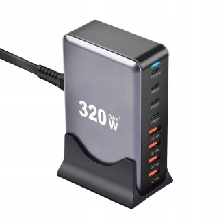 SUPER SZYBKA ŁĄDOWARKA PD 3.1 GaN 320W 8 PORTÓW USB-C/A Laptopy Telefony