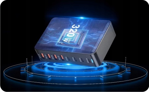 SUPER SZYBKA ŁĄDOWARKA PD 3.1 GaN 320W 8 PORTÓW USB-C/A Laptopy Telefony