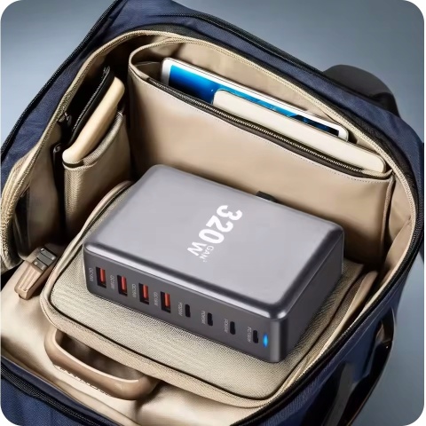 SUPER SZYBKA ŁĄDOWARKA PD 3.1 GaN 320W 8 PORTÓW USB-C/A Laptopy Telefony