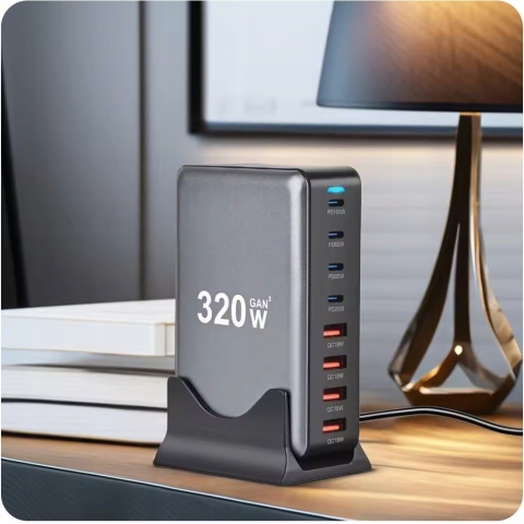 SUPER SZYBKA ŁĄDOWARKA PD 3.1 GaN 320W 8 PORTÓW USB-C/A Laptopy Telefony