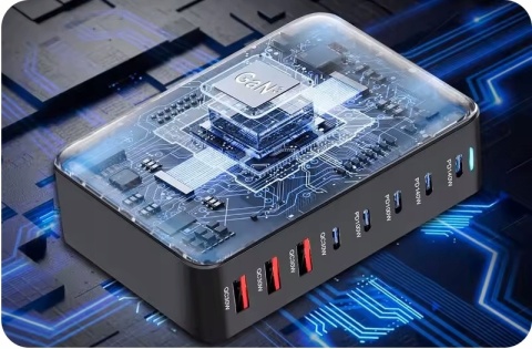 SUPERSZYBKA ŁĄDOWARKA PD 3.1 GaN 600W 8 PORTÓW USB-C/A Laptopy Telefony