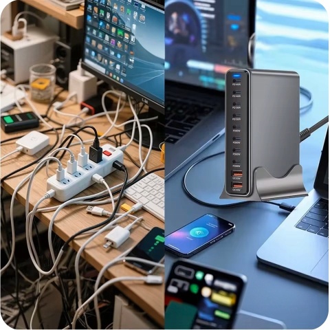 SUPERSZYBKA ŁĄDOWARKA PD 3.1 GaN 800W 10 PORTÓW USB-C/A Laptopy Telefony