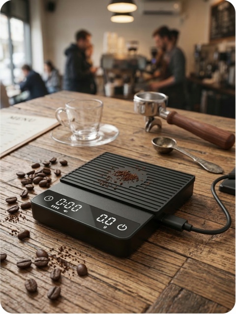 Waga do Kawy Espresso 0.1g Timer USB-C Precyzyjna Kuchenna Jubilerska 2 kg