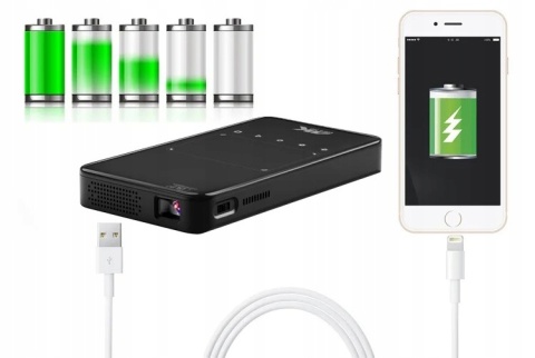 MOBILNY RZUTNIK DLP LED PROJEKTOR MINI AKUMULATOR ANDROID JAKOŚĆ AUTO FOCUS