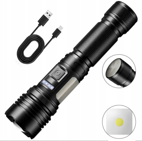 POLICYJNA MOCNA LATARKA DALEKOSIĘŻNA LED 1700m. USB-C POWER-BANK 35W+COB