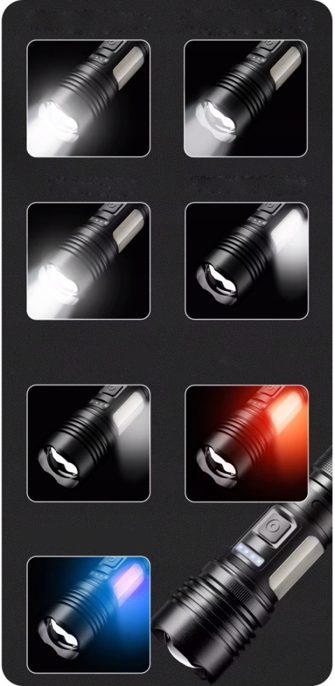 POLICYJNA MOCNA LATARKA DALEKOSIĘŻNA LED 1700m. USB-C POWER-BANK 35W+COB