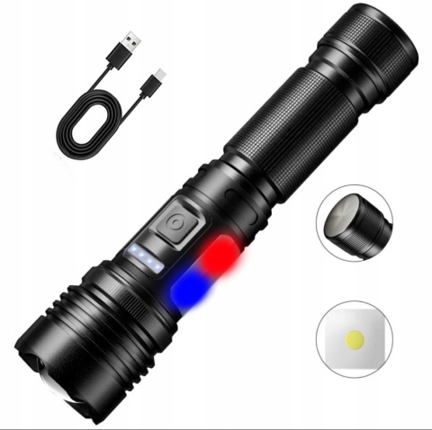 POLICYJNA MOCNA LATARKA DALEKOSIĘŻNA LED 1700m. USB-C POWER-BANK 35W+COB