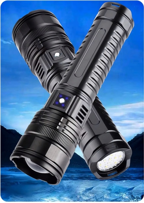 POTĘZNA LATARKA LED LASER DALEKOSIĘŻNA 2w1 XPE + COB Power-Bank 2000m USB-C