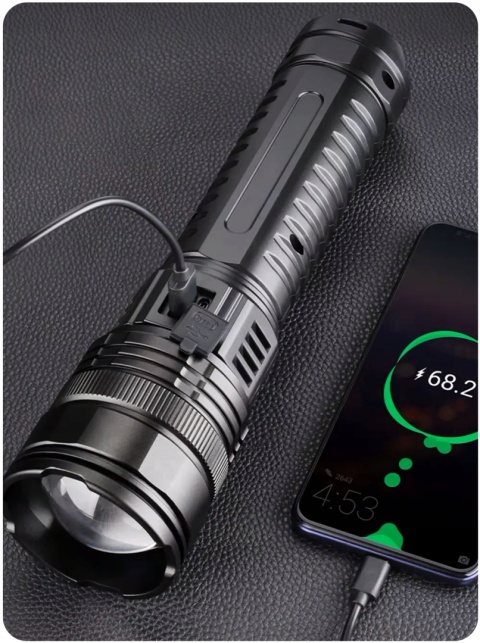 POTĘZNA LATARKA LED LASER DALEKOSIĘŻNA 2w1 XPE + COB Power-Bank 2000m USB-C