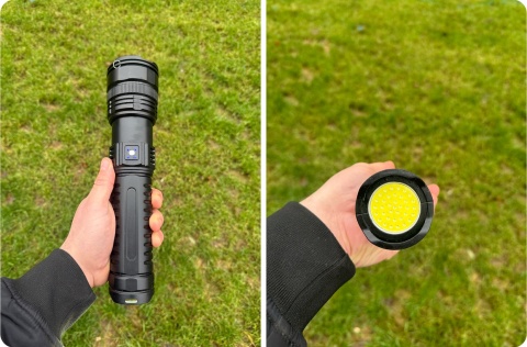 POTĘZNA LATARKA LED LASER DALEKOSIĘŻNA 2w1 XPE + COB Power-Bank 2000m USB-C