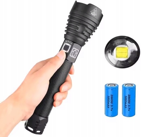 POTĘŻNA - ORYGINALNA LATARKA 5000LM LED XHP90.3 2x26650 10000mAh ZOOM USB-C