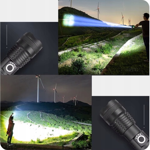 POTĘŻNA - ORYGINALNA LATARKA 5000LM LED XHP90.3 2x26650 10000mAh ZOOM USB-C