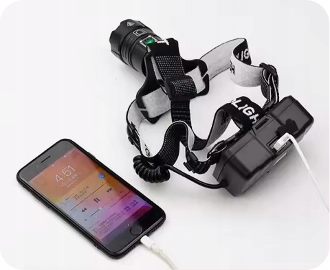 PREMIUM! DALEKOSIĘŻNA LATARKA CZOŁOWA LED UT-50 POWERBANK XHP90 5000lm USB