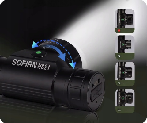 PREMIUM ! LATARKA CZOŁOWA Sofirn HS21 2200lm LED 3 TRYBY aku 18650 CZERWONE