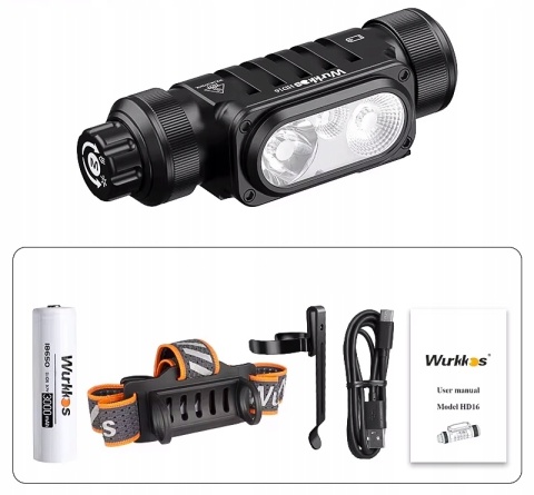 PREMIUM ! LATARKA CZOŁOWA WURKKOS HD16 2500lm LED 3 TRYBY 18650 CZERWONE