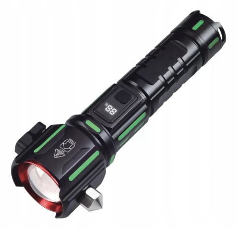 PREMIUM! LATARKA DALEKOSIĘŻNA ZOOM LED COB AKUMULATOR LCD NÓŻ MŁOTEK 1700m