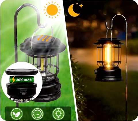 SOLARNA - MOCNA LAMPKA KEMPINGOWA LED NAMIOT BIWAK TURYSTYCZNA USB-C