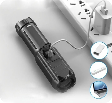 SUPER! LATARKA TAKTYCZNA LED REFLEKTOR ZOOM AKUMULATOR USB