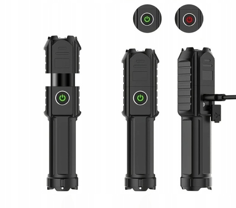 SUPER! LATARKA TAKTYCZNA LED REFLEKTOR ZOOM AKUMULATOR USB