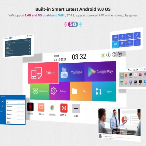 SUPER MINI PROJEKTOR DLP PRZENOŚNY AKUMULATOR ANDROID 4K