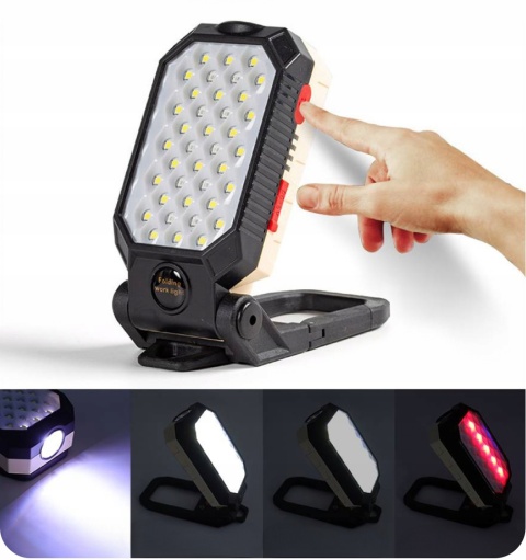 SUPER MOCNA LAMPKA ROBOCZA KEMPINGOWA OSTRZEGAWCZA LATARKA 3w1 USB-C MAGNES