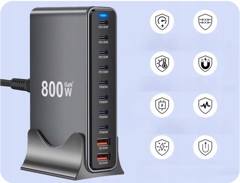 SUPERSZYBKA ŁĄDOWARKA PD 3.1 GaN 800W 10 PORTÓW USB-C/A Laptopy Telefony