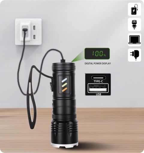 TURBO MOC- LATARKA LED WHITE LASER RED DALEKOSIĘŻNA 7000mAh PowerBank 1900m