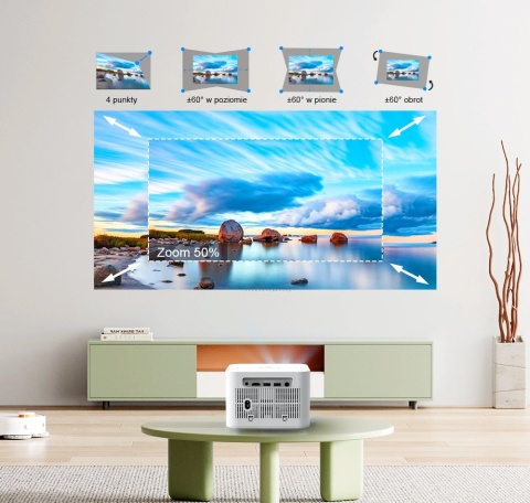 RZUTNIK PROJEKTOR LED ANDROID AUTO KEYSTONE FOCUS 2K 4K SMART TV maXvision